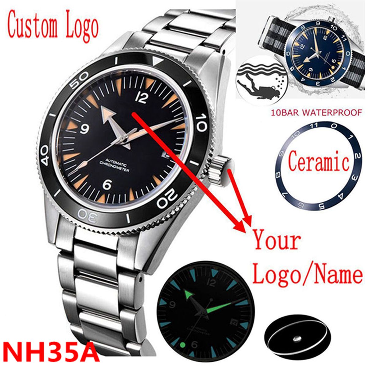 Luxury Watch Safe - Custom Logo NH35 Movement Watch 10bars