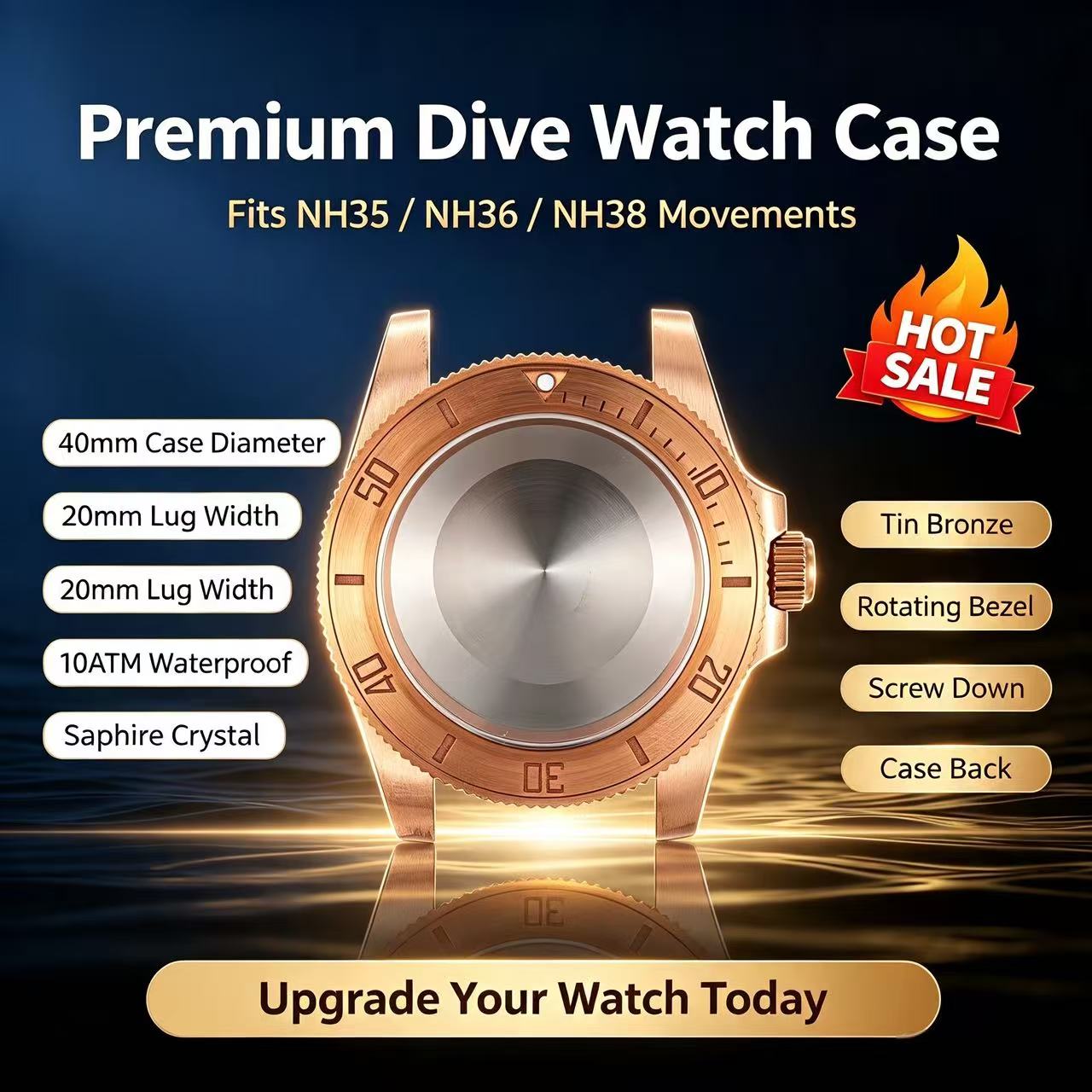 Bronze Case Watch - 40mm Tin Bronze Dive Watch Case