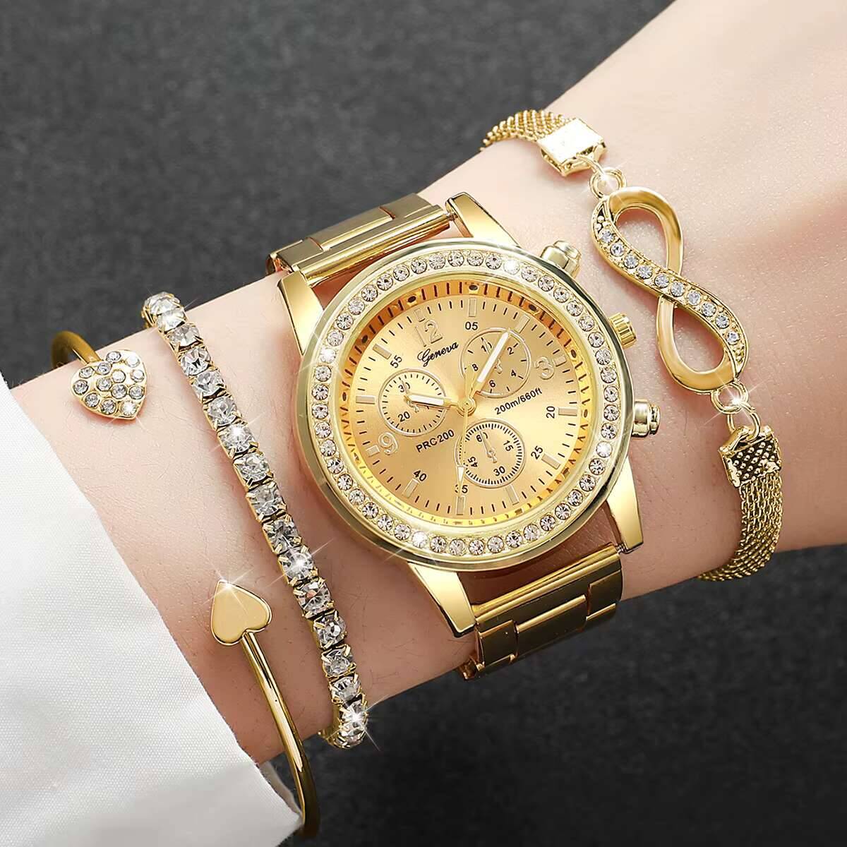 Luxury Watch Safe - 4PCS/Set Luxury Rhinestone Women Watches Fashion